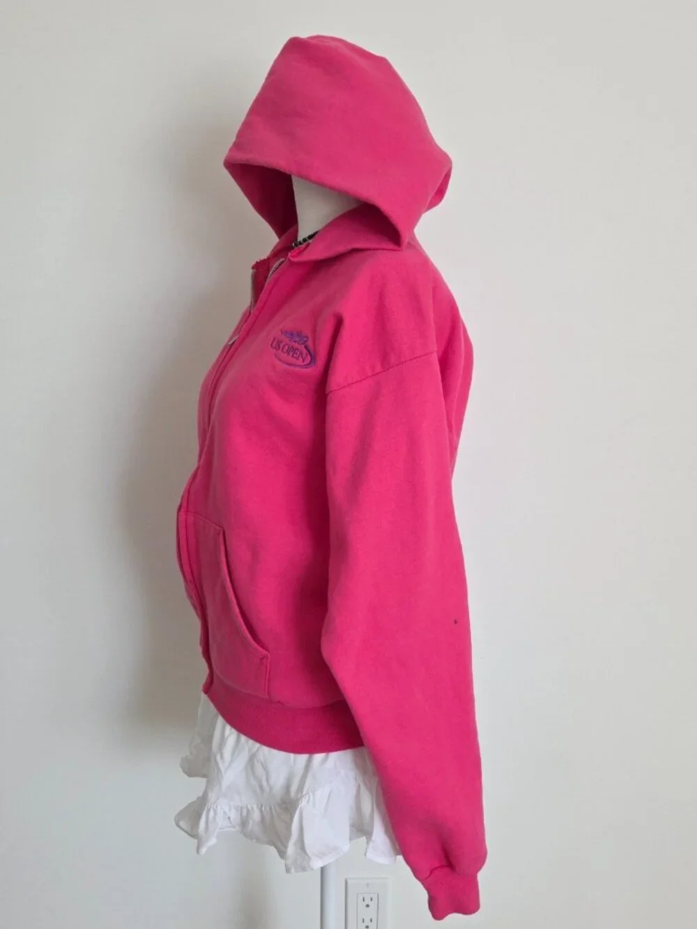Vtg US Open Pink Hoodie Youth XL Tennis Athleisure Preppy Y2K Sporty Full Zip - Picture 6 of 16